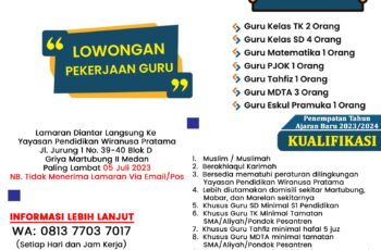 Lowongan Kerja Guru Medan Terbaru di Yayasan Pendidikan Wiranusa Pratama