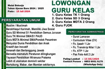 Lowongan Guru Kelas 2024 Terbaru