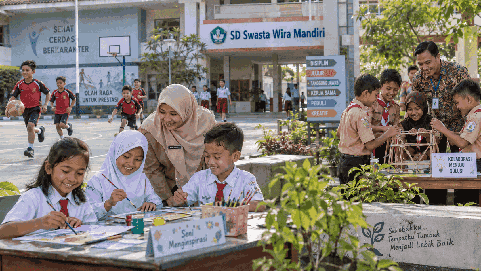 Siswa mengikuti kegiatan ekstrakurikuler sekolah bersama guru pembimbing